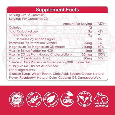 BionerLab - Gomas de Potássio Magnésio com Vitamina D3 B6 C – Alta Absorção Potássio 99mg Magnésio Glicinato 250mg Suplementos Mastigáveis para Mulheres Homens Adultos Crianças