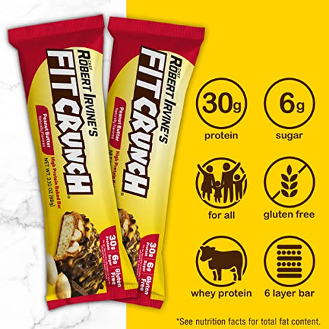 Fit Crunch - FITCRUNCH Barras de Proteína Tamanho Grande, Criadas por Robert Irvine, Barra Assada de 6 Camadas, 6g de Açúcar, Livre de Glúten