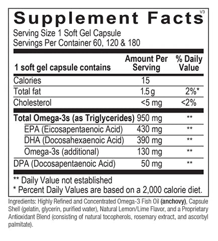 Ortho Molecular Products - Orthomega 820 (60ct) – Ômega 3 de Alta Potência – 820 mg EPA+DHA – 60 cápsulas