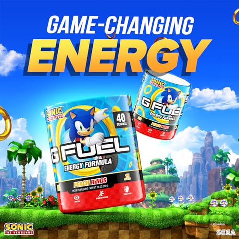 Sonic Energy Powder – Pó Energético, Sem Açúcar, Suplemento de Foco com Cafeína Limpa, Mistura para Água, Sabor de Doces de Pêssego, Aminoácidos de Foco, Mistura de Vitaminas e Antioxidantes – 280g (40 Porções) - G Fuel