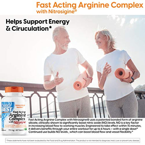 Doctor's BEST - Complexo de Arginina de Ação Rápida Doctor’s Best c/Nitrosigine – Aumente o Óxido Nítrico e o Fluxo Sanguíneo