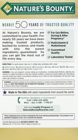 Nature's Bounty - Nature’s Bounty Prenatal Multivitamin – Suporte ao Crescimento e Desenvolvimento Saudável do Bebê, com 200mg de DHA, 60 Softgels