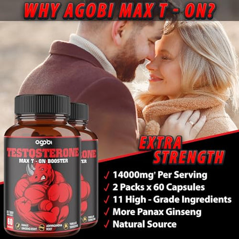 agobi - 2 Pacotes 60 Cápsulas – Impulsionador de Testosterona para Homens, Construção Muscular, Energia