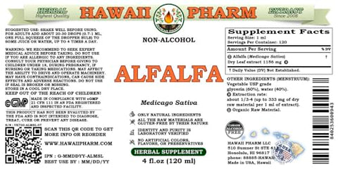 Extrato Líquido de Alfafa Orgânica, Glicerito de Folha Seca de Alfafa (Medicago Sativa) Hawaii Pharm, Suplemento Herbal Natural 120 ml