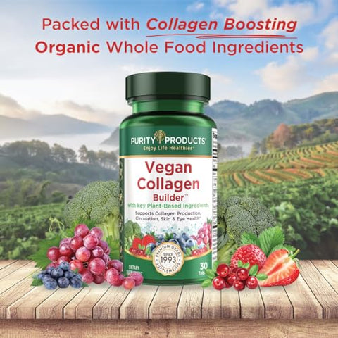 Purity Products - Vegan Collagen Builder – Frutas Orgânicas Inteiras Veg, Sílica, Luteína, Vitamina C, Biotina, Semente de Uva – Aminoácidos Glicina, Lisina, Prolina – Estimuladores de Colágeno – Uma Vez ao Dia – Marca: [nome da marca]