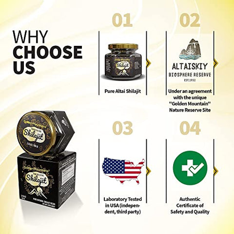 Siberian Green - Resina de Shilajit Altai “Montanhas Douradas” Siberianas Autênticas Pura 100g – Colher de Medição – Qualidade