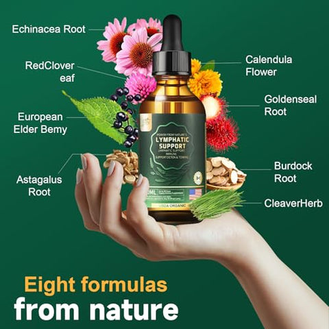 Gotas Drenagem Linfática, Suplementos Herbais Orgânicos – Equinácea, Sabugueiro, Astrágalo, Bardana, Calêndula – Suporte Imunológico, Anti-inflamatório, Detox Linfático - FOTN