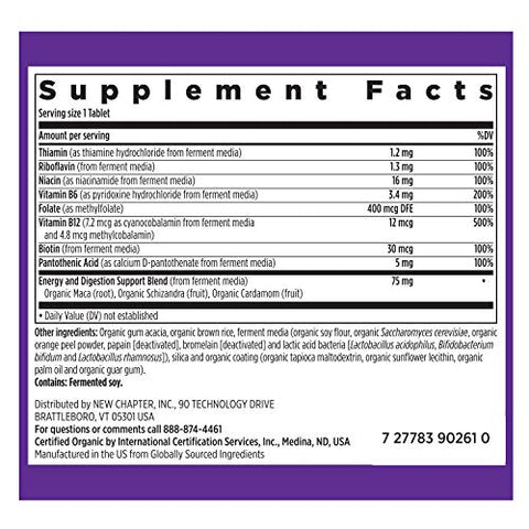Vitamin B Complex Orgânico Fermentado, 100%% Vegano, Livre de Glúten – 60 Cápsulas para Energia Celular, Cérebro e Beleza - New Chapter