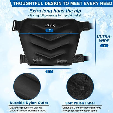Envoltório de Gelo para Quadril Extra Grande Após Cirurgia, Compressa Fria Reutilizável para Cirurgia de Substituição de Quadril, Pacotes de Gelo em Gel para Lesões e Compressas Frias - REVIX