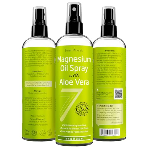 Spray de Magnésio com Aloe Vera – Menos Coceira – Use como Desodorante em Spray de Magnésio – Fabricado nos EUA – Tenha Cabelos Saudáveis - Seven Minerals