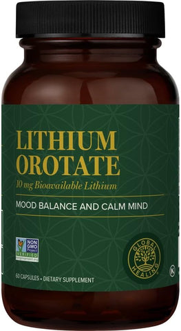 Global Healing Center - Global Healing Lithium Orotate 10mg – Saúde Cerebral, Suporte ao Humor, Função e Clareza – 60 Cápsulas