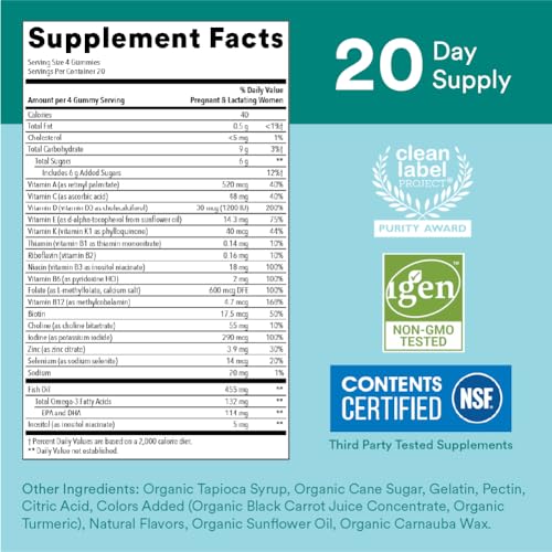 Vitaminas Pré-Natais para Mulheres: Ômega 3 (EPA/DHA), Biotina, Metilfolato, Vitamina D3, C, B12, B6, A, K | Gomas Multivitamínicas - SmartyPants