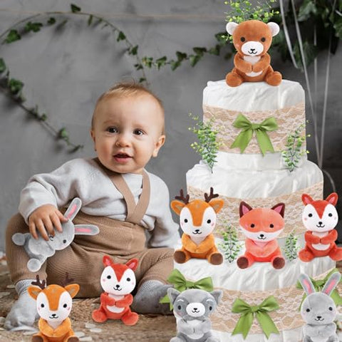 YLOLUL - Kit de Bolo de Fraldas com 23 Peças – Animais da Floresta – Decorações para Chá de Bebê – Mini Animais de Pelúcia – Bolo de Fraldas de Animais da Selva para Chá de Bebê e Festa de Aniversário – Suprimentos de Mesa