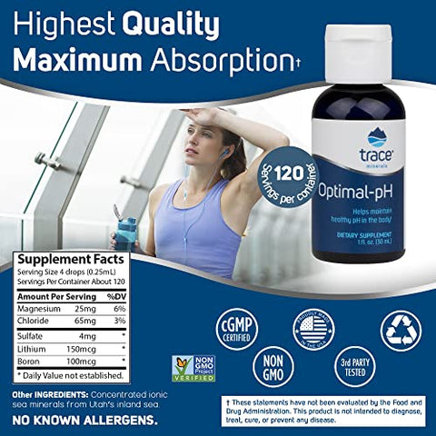 Optimal pH | Minerais Iônicos Concentrados | Mantém o pH Saudável no Corpo | Verificado pelo Projeto Não-OGM, Certificado Kosher, Sem Glúten, Vegano | Sem Sabor, 100g - Trace Minerals