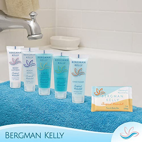 Sabonete em Barra BERGMAN KELLY (Cachoeira Tropical, 30 ml, 100 unid), Luxo em Tamanho de Viagem, Sabonete em Barra Embalado Individualmente, Produtos de Higiene Pequenos para