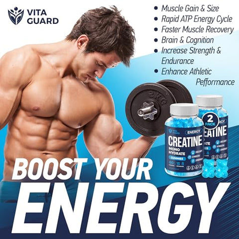 Vita Guard - 5000mg Gomas de Creatina Monohidratada Fórmula para Homens e Mulheres – Construtor Muscular Definitivo, Estimulante de Energia