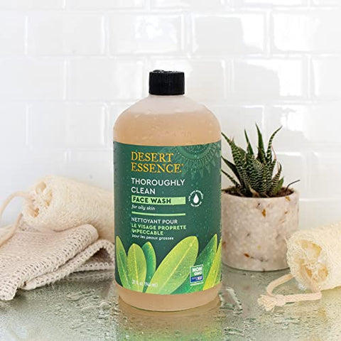 Thoroughly Clean Face Wash 32 Fl Oz – Pack of 2 – Óleo de Tea Tree – Para uma Pele Macia e Radiante – Limpeza Suave – Extratos de Goldenseal, Awapuhi  Desert Essence - Desert Essence