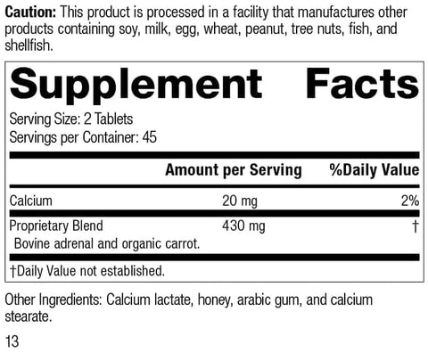 Standard Process Inc. - Standard Process- Adrenal Desiccated: Suporte Adrenal para Produção de Energia, Função do Sistema Imunológico e Saúde Adrenal, Livre de Glúten, 90 Comprimidos