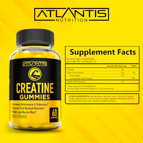 Atlantis Nutrition - Gomas de Creatina Monohidratada para Força – 100g – Marca de Produto