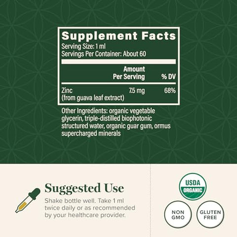Global Healing Center - Global Healing – Suplemento Líquido de Zinco Orgânico USDA – Gotas de Vitamina Pura para Impulsionar o Sistema Imunológico, Equilíbrio Hormonal e Envelhecimento Saudável – Vegano, Não-OGM – 60 ml