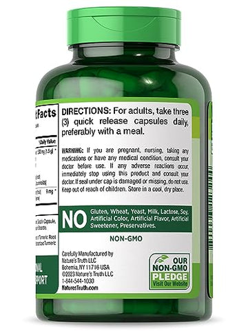 Nature's Truth - Nature’s Truth Complexo de Curcumina de Açafrão-da-terra | 1500mg | 200 Cápsulas | com Extrato de Pimenta Preta | Não-OGM