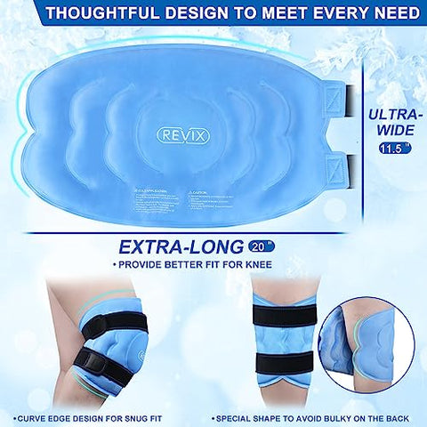 20‘’ XXXL – Envoltório de Gelo para Joelho Após Cirurgia, Grande Pacote de Gelo para Alívio da Dor no Joelho, Envoltórios de Gelo Reutilizáveis para Joelho para Cirurgia de Substituição, Inchaço, Esportes - REVIX