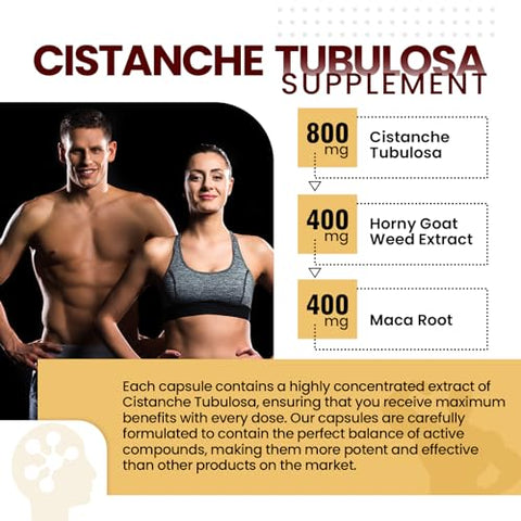 inGreens - Cistanche Tubulosa 1600MG: Energizante com Extrato de Horny Goat Weed e Maca, Força e Equilíbrio Hormonal para Homens