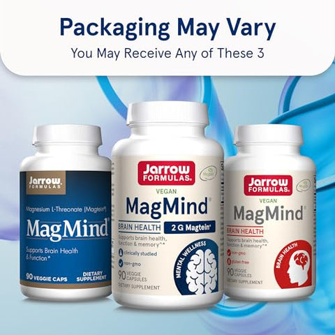 MagMind: Suplemento para Saúde Cerebral com Magtein (Magnésio L-Treonato), Suporte à Memória e Cérebro, 90 Cápsulas, 30 Dias de Fornecimento - Jarrow Formulas