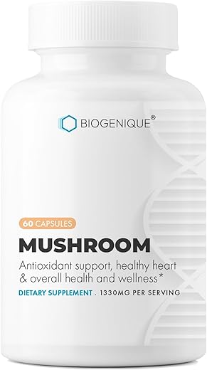 Biogenique - Suplemento de Cogumelo: Lion’s Mane, Cordyceps, Reishi, Complexo de 10 Cogumelos, Suplemento Cerebral para Memória