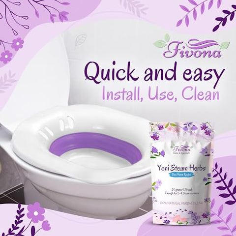 FIVONA - Kit de Vaporização Yoni 2 em 1 Fivona para Assento de Vaso Sanitário com Ervas V Steam Receita Blue Moon para Desintoxicação, Limpeza, Equilíbrio do pH e Controle de Odor – Marca Fivona