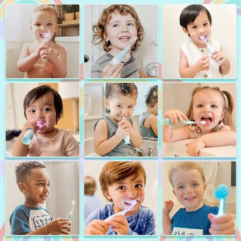 Escova de Dentes Elétrica Sonic para Crianças de 1-3 Anos, com Capa de Dinossauro Fofa e Temporizador Inteligente de LED, 4 Cabeças de Escova (Debby) - Papablic