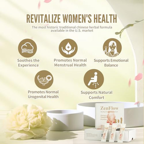 Zeroality - ZenFlow: Suplemento de Suporte ao PMS e Menstrual, Fórmula Herbal Tradicional Chinesa, Promove um Útero Saudável, Função Urogenital, Saúde Feminina (64 Pacotes – 2 Caixas)