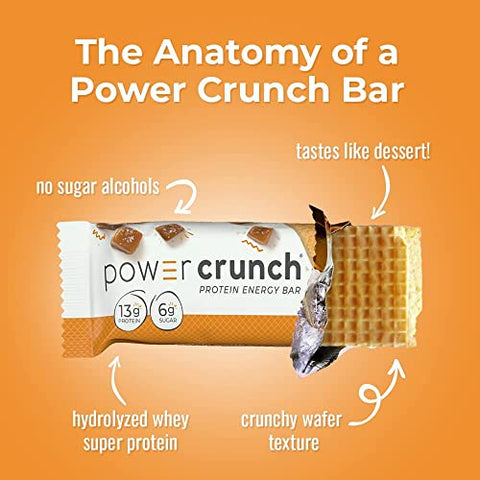 Barras de Wafer de Proteína, Snacks de Alta Proteína com Sabor Delicioso, Caramelo Salgado, 40g (12 Unidades) - Power Crunch