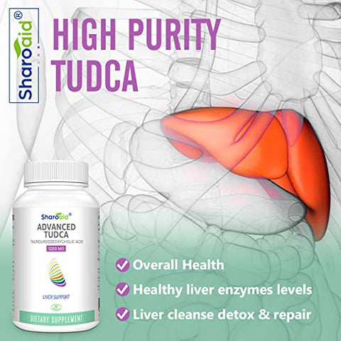 Sharoaid - TUDCA – Suplemento de Suporte Hepático 1200 mg – Fórmula de Alta Potência Testada por Terceiros – Sais Biliares para Desintoxicação e Limpeza do Fígado – Cápsulas Veganas para Saúde do Fígado, Rim e Vesícula Biliar – 1