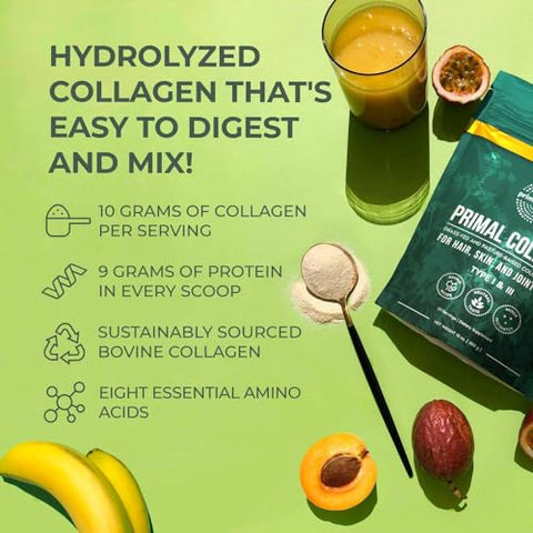 Colágeno em Pó para Mulheres ou Homens – Peptídeos de Colágeno Tipo I – 100g - Primal Harvest