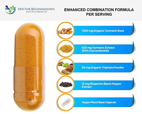 DOCTOR RECOMMENDED SUPPLEMENTS - Turmeric Curcumin com Bioperine – 360 Cápsulas Vegetais – 2250mg 95%% Curcuminoides com Pimenta Preta e Triphala (Pacote com 2)