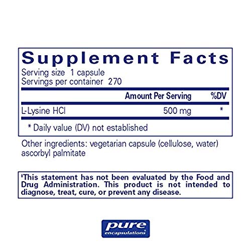 L-Lysine 270c – Aminoácido Essencial para Saúde e Bem-Estar | 270 Cápsulas | Marca Pure Encapsulations - Pure Encapsulations