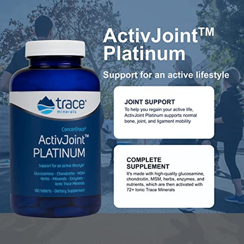 Activ Joint Platinum | Glucosamina, Condroitina, MSM, Ervas, Minerais, Enzimas, ConcenTrace | Suplemento para Suporte Ósseo, Articular e Ligamentar | 180 cápsulas - Trace Minerals