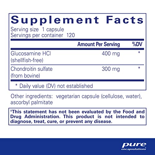 Glucosamina HCl Condroitina | Suporte Dual de Força Hipoalergênico para Mobilidade e Função Saudáveis das Articulações | 120 Cápsulas - Pure Encapsulations
