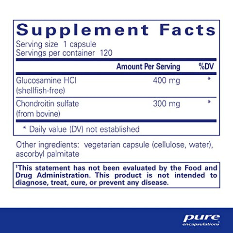 Glucosamina HCl Condroitina | Suporte Dual de Força Hipoalergênico para Mobilidade e Função Saudáveis das Articulações | 120 Cápsulas - Pure Encapsulations