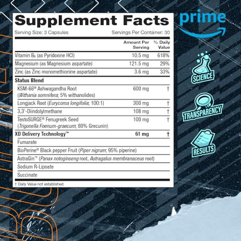 Status – Impulsionador de Testosterona para Homens – c/ KSM 66 Ashwagandha – Aumente a Resistência, Crescimento Muscular - Blue Star Nutraceuticals
