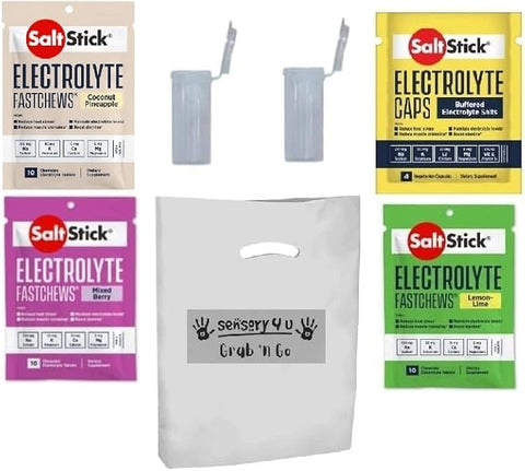 Conjunto de Presente SENSORY4U Grab and Go SaltStick com Novos Sabores Fastchews e Tubos Prontos para Corrida – Limão Limão Coco Abacaxi e Frutas Vermelhas, além de Cápsulas de Eletrólitos