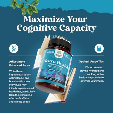 Natures Craft - Suplemento Avançado de Suporte Cerebral com Nootrópicos – Energia Mental Sinérgica e Foco com Vitaminas para Melhora Cognitiva – Suplemento para Mente e Memória – Marca: Brain+