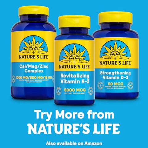 Nature's Life - NATURE’S LIFE – Vitamina K2 Revitalizante para Saúde Óssea, Arterial e Cardíaca – Suplemento de Alta Potência de Vitamina K2 MK4 – Garantia de 60 Dias, Verificado em Laboratório – 60 cápsulas