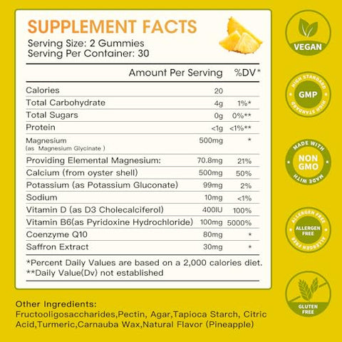SimplySupplements - Magnesium Glycinate Gummies 500mg – Suplemento de Magnésio Mastigável com Vitamina D3, B6, CoQ10 para Relaxamento e Sono Profundo