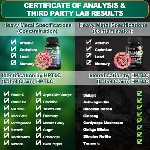 Pacote de Sea Moss e shilajit – 90 unidades – Sea Moss 7000mg, Óleo de Semente Preta 4000mg, Ashwagandha 2000mg, Gengibre – Marca Boysea - Boysea