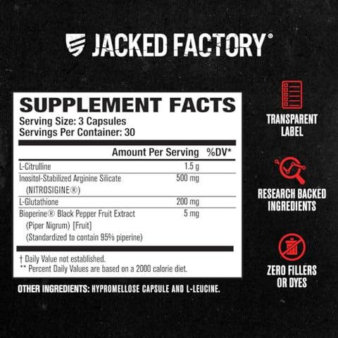 N.O. XT – Suplemento de Óxido Nítrico com Nitrosigine L-Arginina – Aumento de Força e Resistência – 60 cápsulas - Jacked Factory