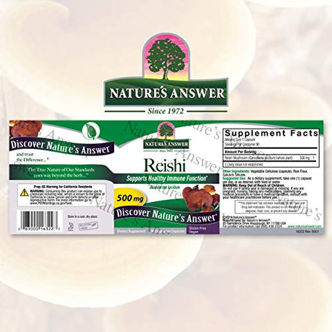 Nature's Answer - Cápsulas Vegetarianas de Reishi Mushroom Mycelia da Nature’s Answer, 90 Unidades | Suporte Imunológico | Promove Saúde Cardiovascular | Suporte ao Fígado