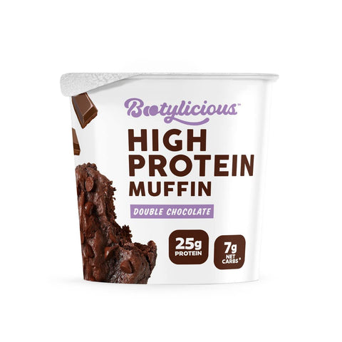 Muffin de Alta Proteína | 25g Proteína, 7g Carboidratos Líquidos, 65-81g Copo, 12-Pack (Chocolate Duplo) - Bootylicious