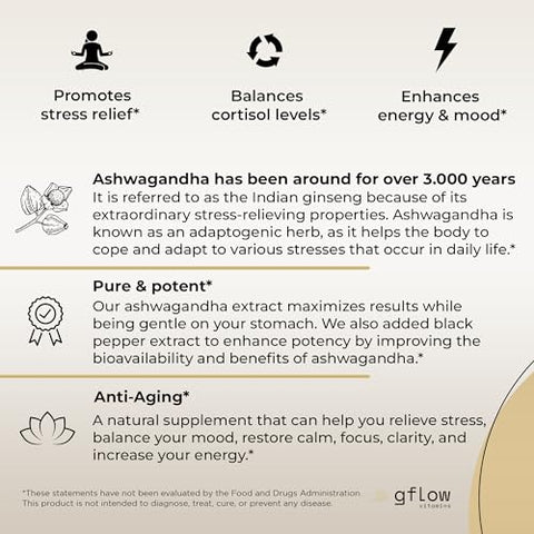 gflow vitamins - Ashwagandha em Cápsulas em Pó Extra Forte 6000mg com Pimenta Preta | Suporte ao Humor, Foco, Energia | Vegano, Não-OGM, Fabricado nos EUA